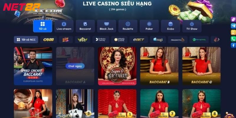 Sảnh casino Net88 có dealer chuyên nghiệp, nhiều kinh nghiệm